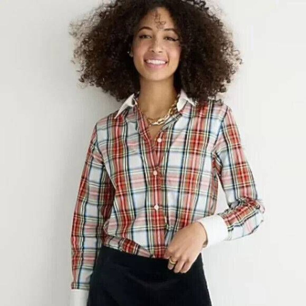J. Crew Shirt Women's 6 Multicolor Flannel Plaid 100% Cotton Point Classiccore